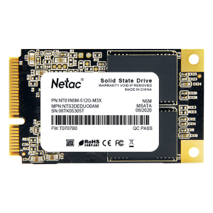 Netac SSD N5M 512GB mSATA SATAIII 3D NAND, R/W up to 540/490MB/s, TBW 280TB, 3y wty